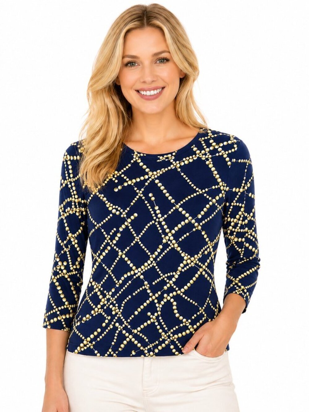 J. McLaughlin Navy Bead String Catalina Cloth Pullover Top
